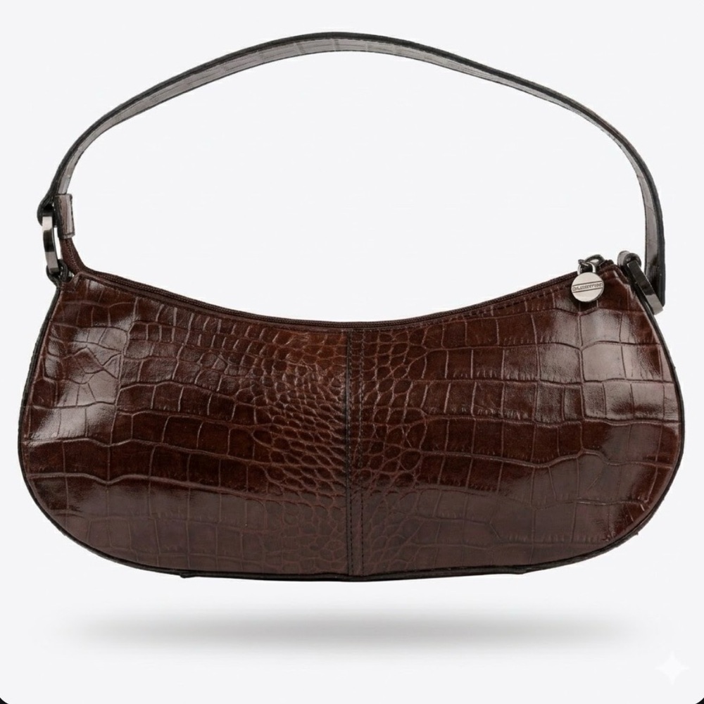 Franco Sarto Brown Faux Croc-Embossed Shoulder Bag